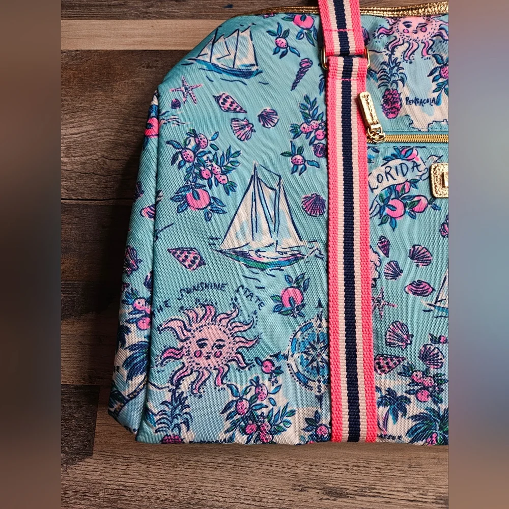 Lilly Pulitzer Amalfi Blue Lilly's Roadtrip Florida Print Tote Bag NWOT